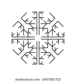 Snowflake Christmas simple doodle linear hand drawn vector illustration, winter holidays New Year elements for seasons greetings cards, invitations