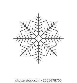Snowflake Christmas simple doodle linear hand drawn vector illustration, winter holidays New Year element for seasons greetings cards, invitations, banner, poster, stickers