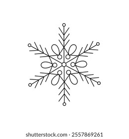 Snowflake Christmas simple doodle linear hand drawn vector illustration, winter holidays New Year element for seasons greetings cards, invitations, banner, poster, stickers