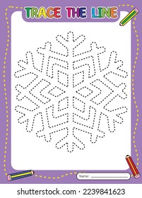 Snowflake. Christmas Tracing line worksheet for kids.
