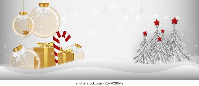 Copo de nieve con árbol de Navidad. Diseño 3D de ilustración vectorial