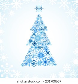Snowflake Christmas Tree - Christmas tree design on gradient background.  Each snowflake is grouped individually for easy editing.