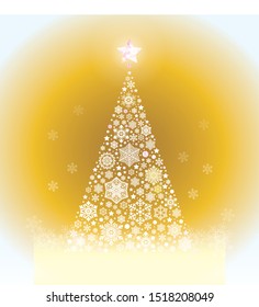 Snowflake Christmas tree. Golden color.