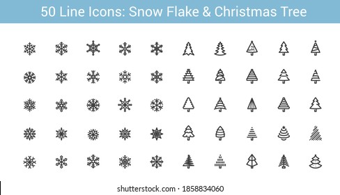 Snowflake and Christmas tree Line icon
