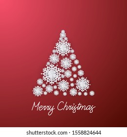 Snowflake Christmas Tree on Red Background
