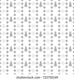 Snowflake and christmas tree seamless pattern. Fashion graphic background design. Modern stylish abstract texture. Monochrome template for prints, textiles, wrapping, wallpaper. Vector illustration