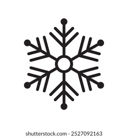 Schneeflocke Weihnachten Vektorsymbol. Schwarze Schneelinie einzeln auf weißem Hintergrund. Umriss Silhouette gefrorenen Kristall. Flake für Design-Winterdruck. Nettes einfaches Symbol Form Einfrieren Illustration.