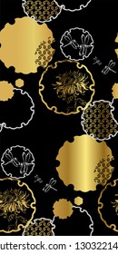 snowflake chrysanthemum dragonfly  symbol circle ornamental oriental japanese chinese vector design seamless pattern