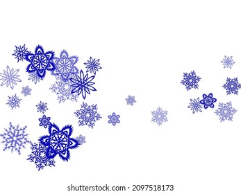 Snowflake and circle elements vector illustration, chaotic winter confetti scatter banner poster background. Colorful gradient snow flakes falling winter vector background in pink purple, blue, grey.