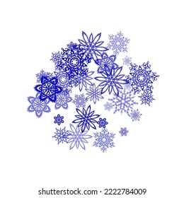 Snowflake and circle elements vector illustration, chaotic winter confetti scatter banner poster background. Chaotic winter snow confetti scatter flyer background.