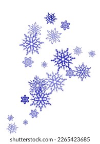 Snowflake and circle elements vector illustration, chaotic winter confetti scatter banner poster background. Colorful gradient snow flakes falling winter vector background in pink purple, blue, grey.