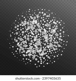Snowflake circle frame.  Realistic vector illustration isolated on dark grey background. Design element for Christmas.
