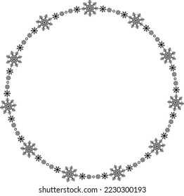 Marco de círculo de copo de nieve. Borde redondo de copos de nieve. Diseñar elementos para tarjetas de felicitación y banners de Navidad y Año Nuevo. Decoración de vacaciones aislada de fondo blanco.