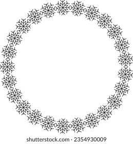 Marco de círculo de copo de nieve. Borde redondo de copos de nieve. Diseñar elementos para tarjetas de felicitación y banners de Navidad y Año Nuevo. Decoración de vacaciones aislada de fondo blanco.