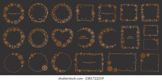 Snowflake circle frame. Winter snowflake round border. Design elements for Christmas and New Year. Cards and banners