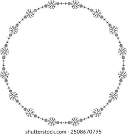 Marco de círculo de copo de nieve. Invierno copo de nieve alrededor de la frontera. Elementos de diseño para Navidades y tarjetas de felicitación y Anuncios del Año Nuevo. Decoración de Festiva aislada sobre fondo blanco.