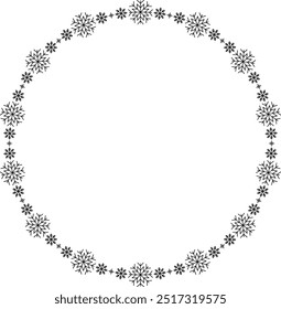 Marco de círculo de copo de nieve. Invierno copo de nieve alrededor de la frontera. Elementos de diseño para Navidades y tarjetas de felicitación y Anuncios del Año Nuevo. Decoración de Festiva aislada sobre fondo blanco.