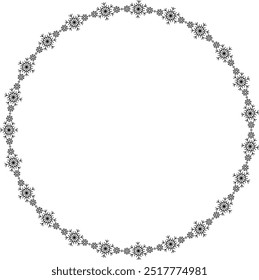 Schneeflocken-Kreisrahmen. Winter Schneeflocke rund Grenze. Designelemente für Weihnachts- und Neujahrsgrußkarten und Banner. Feriendekoration einzeln auf weißem Hintergrund.