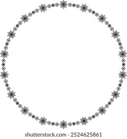Marco de círculo de copo de nieve. Invierno copo de nieve alrededor de la frontera. Elementos de diseño para Navidades y tarjetas de felicitación y Anuncios del Año Nuevo. Decoración de Festiva aislada sobre fondo blanco.