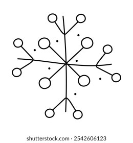 Floco de neve com círculos. Ilustração de clipart em preto e branco do vetor.
