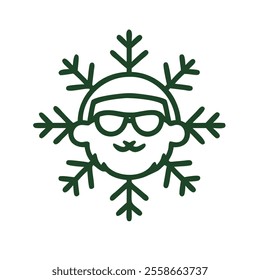 Snowflake with Claus haed and sunglass icon