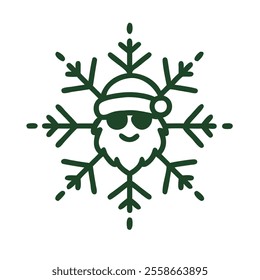 Snowflake with Claus haed and sunglass icon vector