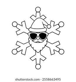 Snowflake with Claus haed and sunglass line art vector