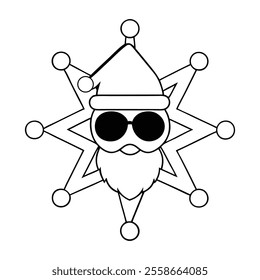 Snowflake with Claus haed and sunglass line art vector 25