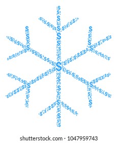 Snowflake collage of american dollars. Vector dollar icons are united into snowflake composition.