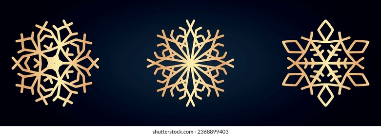 Snowflake collection. Golden silhouette. Vector on a blue background	