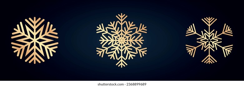 Snowflake collection. Golden silhouette. Vector on a blue background	