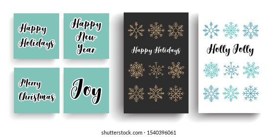 Snowflake collection isolated on black and white background. Flat snow icon, snow flakes silhouette. Handwriting snowflakes for christmas banner, cards. New year snowfall. 