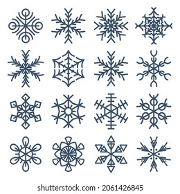 Colección de copos de nieve aislada en fondo blanco, Conjunto de vector copos de nieve