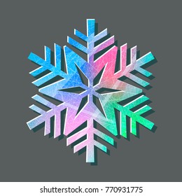 Snowflake color logo with texture scratched with ice skates on gray background