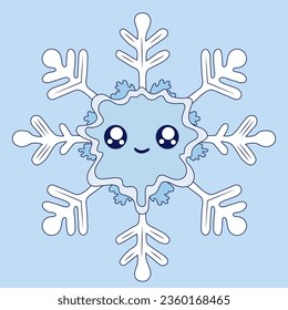 Snowflake in color on a blue background. Vector illustration