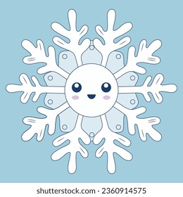 Schneeflocke in Farbe auf blauem Hintergrund. Vektorgrafik