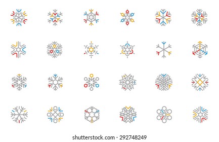 
Iconos de vector de contorno coloreado de copo de nieve 1
