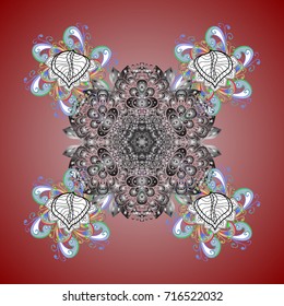 Snowflake colorful pattern. Flat design with abstract snowflakes isolated on colors background. Vector snowflakes background. 