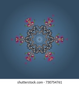 Snowflake colorful pattern. Flat design with abstract snowflakes isolated on colors background. Vector snowflakes background. Vector illustration. Snowflakes pattern.