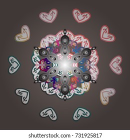 Snowflake colorful pattern. Flat design with abstract snowflakes isolated on colors background. Vector illustration. Snowflakes pattern. Vector snowflakes background.