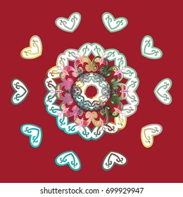 Snowflake colorful pattern. Snowflakes pattern. Flat design with abstract snowflakes isolated on colors background. Vector illustration. Vector snowflakes background.