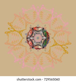 Snowflake colorful pattern. Snowflakes pattern. Flat design with abstract snowflakes isolated on colors background. Vector illustration. Vector snowflakes background.