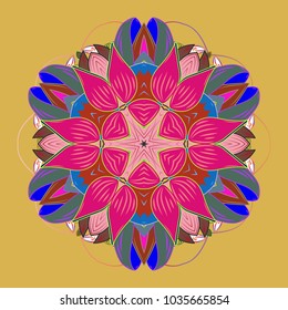 Snowflake colorful pattern. Snowflakes pattern. Vector illustration. Vector snowflakes background. Flat design with abstract snowflakes isolated on colors background.
