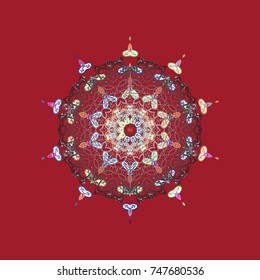 Snowflake colorful pattern. Snowflakes pattern. Vector illustration. Flat design with abstract snowflakes isolated on colors background.