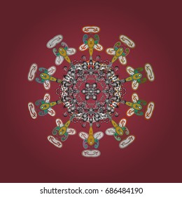 Snowflake colorful pattern. Vector illustration. Vector snowflakes background. Snowflakes pattern. Flat design with abstract snowflakes isolated on colors background.