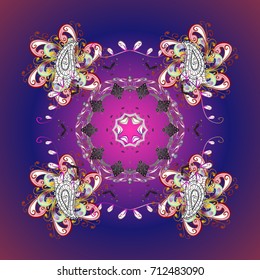 Snowflake colorful pattern. Vector illustration. Flat design with abstract snowflakes isolated on colors background. Vector snowflakes background.