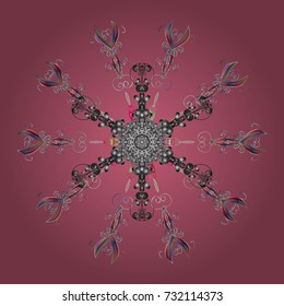 Snowflake colorful pattern. Vector illustration. Vector snowflakes background. Snowflakes pattern. Flat design with abstract snowflakes isolated on colors background.