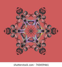 Snowflake colorful pattern. Vector illustration. Snowflakes pattern. Flat design with abstract snowflakes isolated on colors background. Vector snowflakes background.