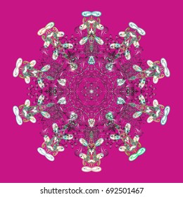 Snowflake colorful pattern. Vector snowflakes background. Flat design with abstract snowflakes isolated on colors background. Snowflakes pattern. Vector illustration.