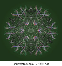 Snowflake colorful pattern. Vector snowflakes background. Snowflakes pattern. Vector illustration. Flat design with abstract snowflakes isolated on colors background.